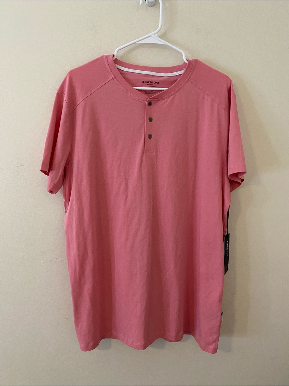Kenneth Cole Cotton Men’s Coral Pink Short-Sleeve Henley